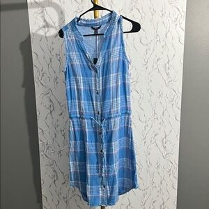 Hatley Blue and White Plaid Sleeveless Button-Front Dress